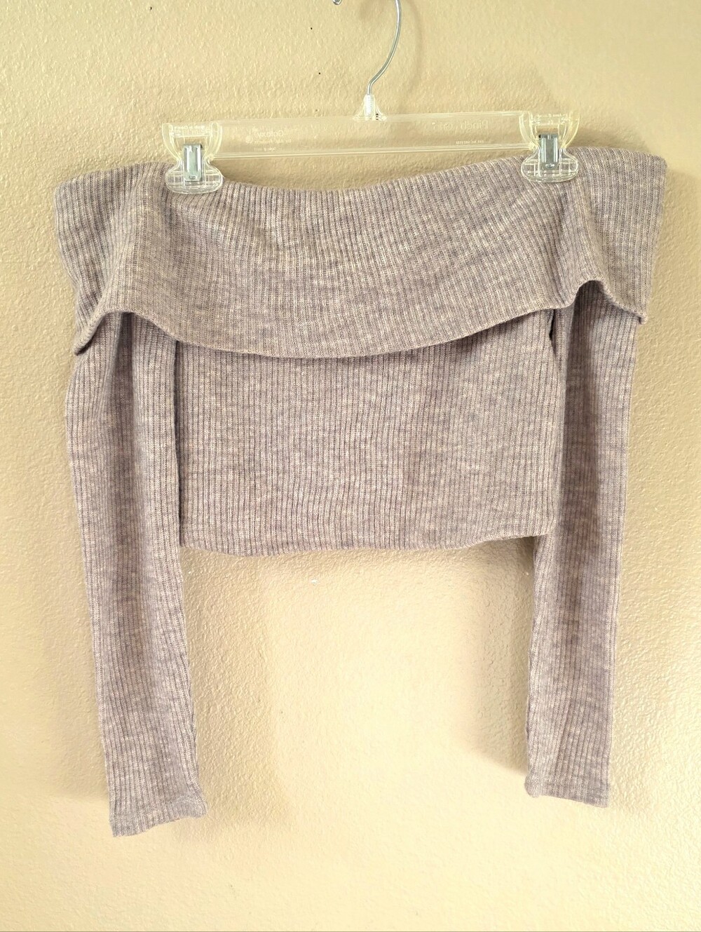 Lovers + Friends Taupe Brown Cropped Ribbed Off The Shoulder Top - Size Small